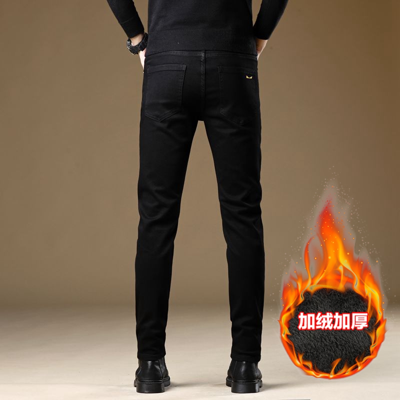 New JEANS Pants pant Men's trousers Stretch FLEECE thickening winter DDicon Embroidered close-fitting jeans cotton slacks washed straight busines