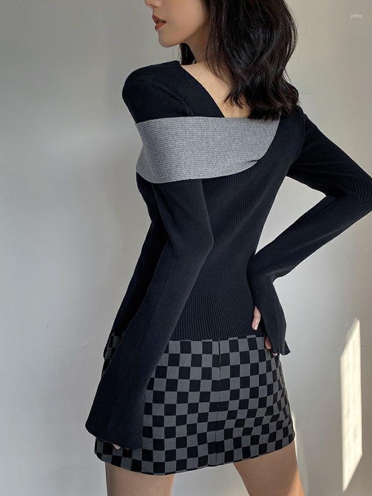 Womens Sweaters Wrapped Crochet Sweater Cross Top Long Sleeved Clothing V-neck Soft Casual Retro Harajuku Aesthetic Pullover Irregular