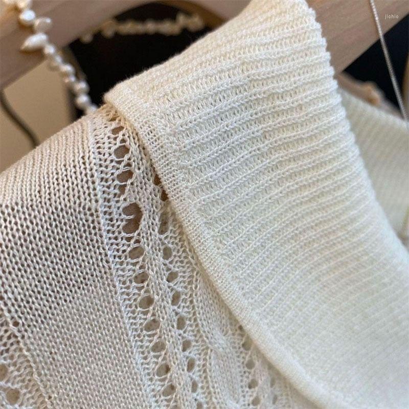 Womens Sweaters Summer French White Doll Brought Hollow-out Sweater Short Sleeve T-shirt Design Feeling Female Niche Thin Ice Silk Blouse