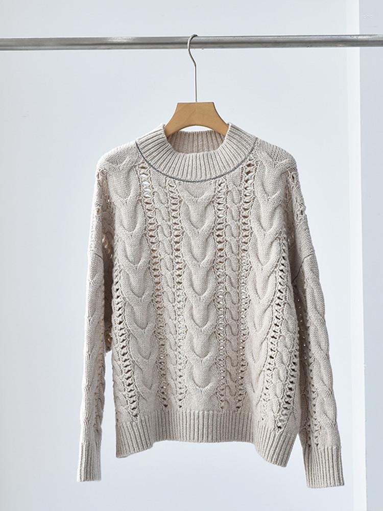 Womens Sweaters Women Sweater Hollow Out Twisted Temperament Long Sleeve O-neck Solid Beading Pullover Jumper Wool Casual Spring 2023