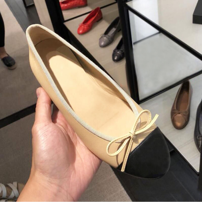 designer Dress shoes women SHoes Spring and Autumn 100% cowhide letter bow Ballet Dance shoes fashion black Flat boat shoe Lady leather Trample Lazy Loaferse size 35-42