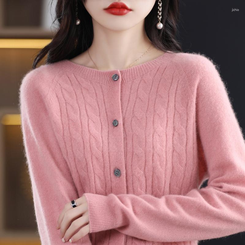 Womens Sweaters Spring Female O-Neck Cashmere Merino Wool Sweater Women Knitted Cardigan Twisted Knitwear Loose Tops