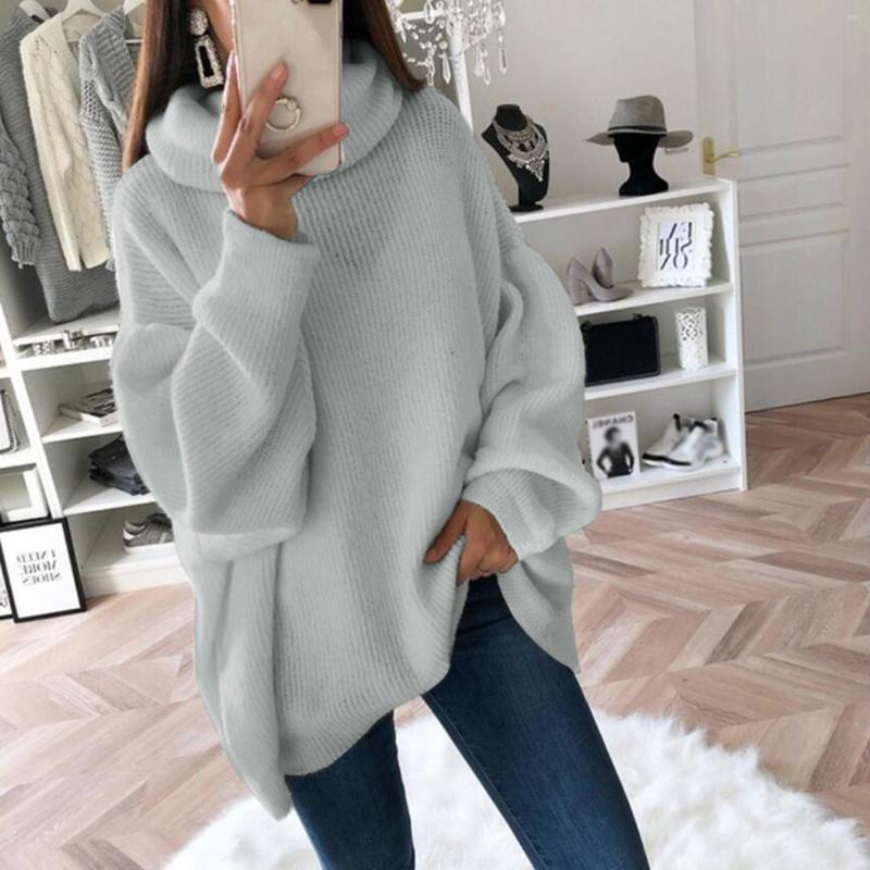 Womens Sweaters Womens Solid Color Y2k Oversize Lantern Sleeve Knit Tops Turtleneck Harajuku Leisure Jumpers Warm Pullovers