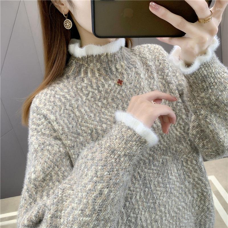 Womens Sweaters Autumn And Winter Sweater Women Keep Warm Ruffled Collar Pullovers Knitting Fashion Long Sleeve Loose Tops T770
