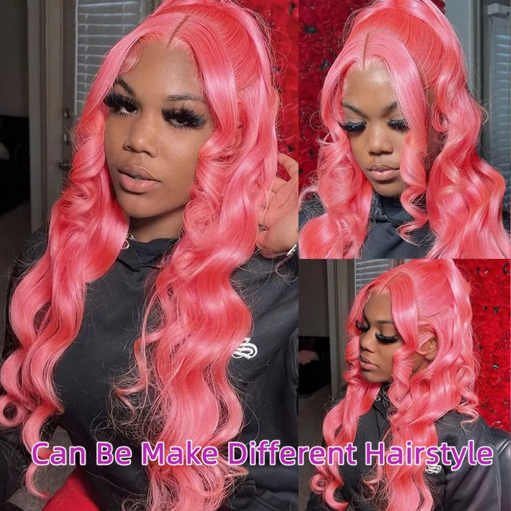 Pink Lace Front Wig Human Hair 13x4 Hd Lace Frontal Wig Brazilian 613 Colored Body Wave Wear and Go Glueless Wig for Women Cosplay