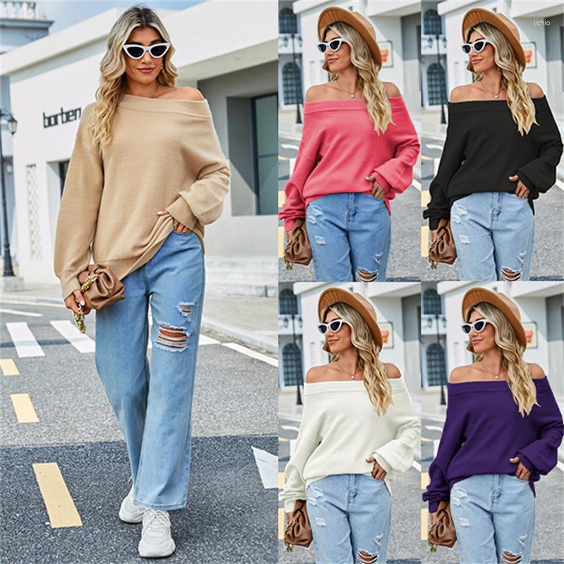 Womens Sweaters Fall/winter 2024 European And American One-shoulder Solid Color Sweater Loose Oversized Women
