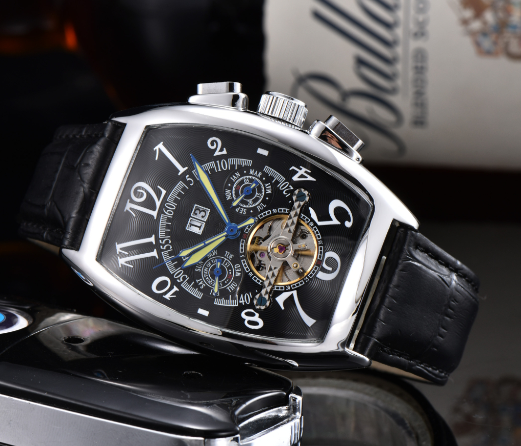 Mens watches tourbillon automatic mechanical leather fashion hollow skeleton day date men designer watches wholesale mens