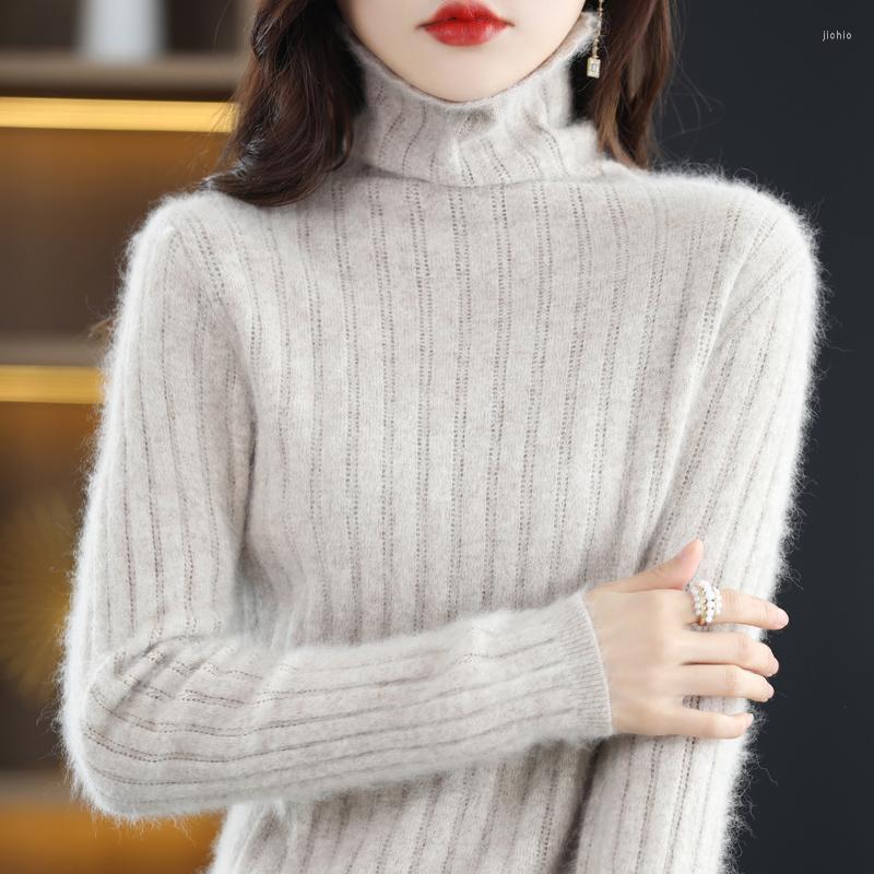 Womens Sweaters Mink Cashmere Pullover Autumn/Winter High Neck Sweater Casual Solid Hollow Knitwear Thickened Loose Top Overside Blouse