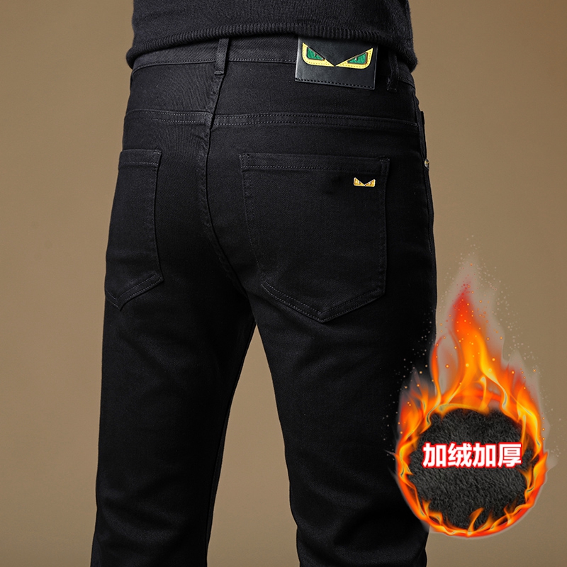 New JEANS Pants pant Men's trousers Stretch FLEECE thickening winter DDicon Embroidered close-fitting jeans cotton slacks washed straight busines