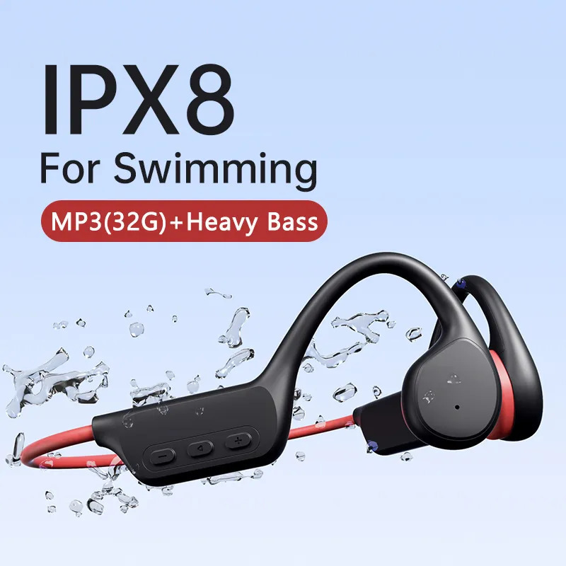 Headsets Bone Conduction Earphones Bluetooth Wireless IPX8 Waterproof MP3 Player Hifi Ear hook Headphone With Mic Headset For Swimming 231007