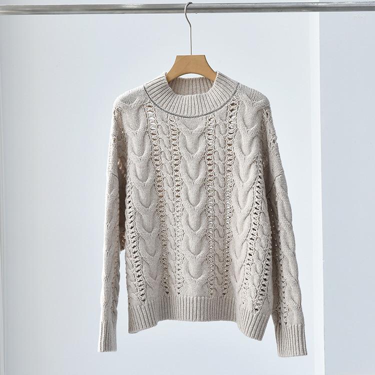 Womens Sweaters Women Sweater Hollow Out Twisted Temperament Long Sleeve O-neck Solid Beading Pullover Jumper Wool Casual Spring 2023