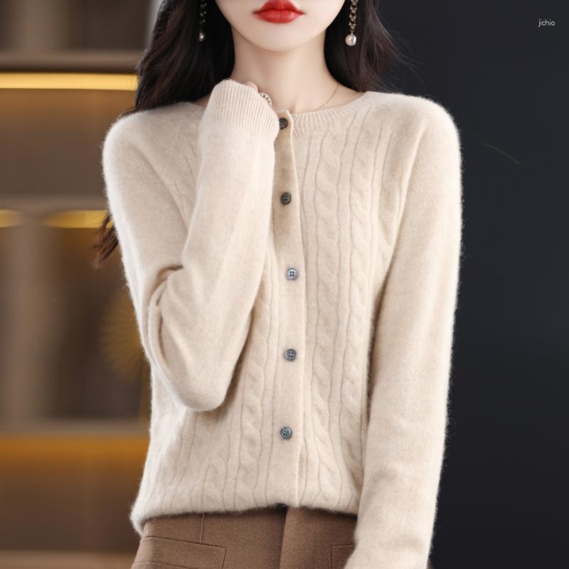 Womens Sweaters Spring Female O-Neck Cashmere Merino Wool Sweater Women Knitted Cardigan Twisted Knitwear Loose Tops