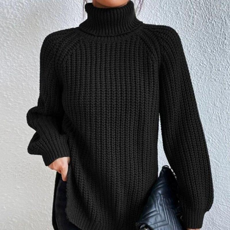 Womens Sweaters Women Winter Turtleneck Loose Sweater Elegant Long Sleeve Side Split Pullover Vintage Harajuku Chic Oversized Knit Tops