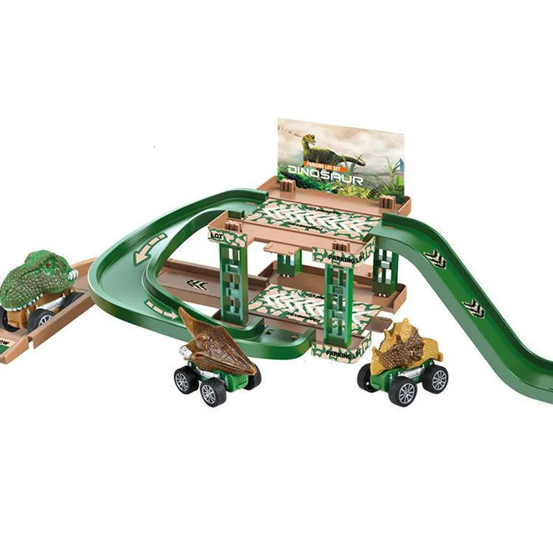 Diecast Model Children s track parking lot toys multi storey car building fire engineering dinosaur 231007