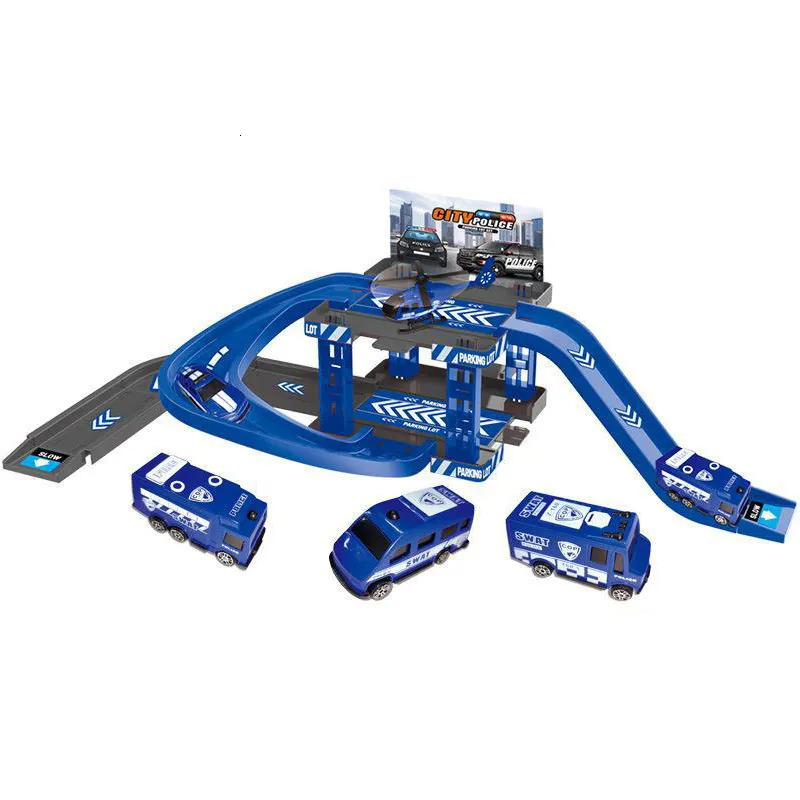 Diecast Model Children s track parking lot toys multi storey car building fire engineering dinosaur 231007