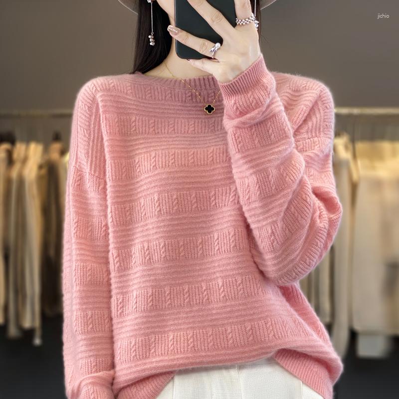 Womens Sweaters Autumn/Winter Wool Thickened Knitted Top Horizontal Twisted Flower Pullover Round Neck Solid Sweater