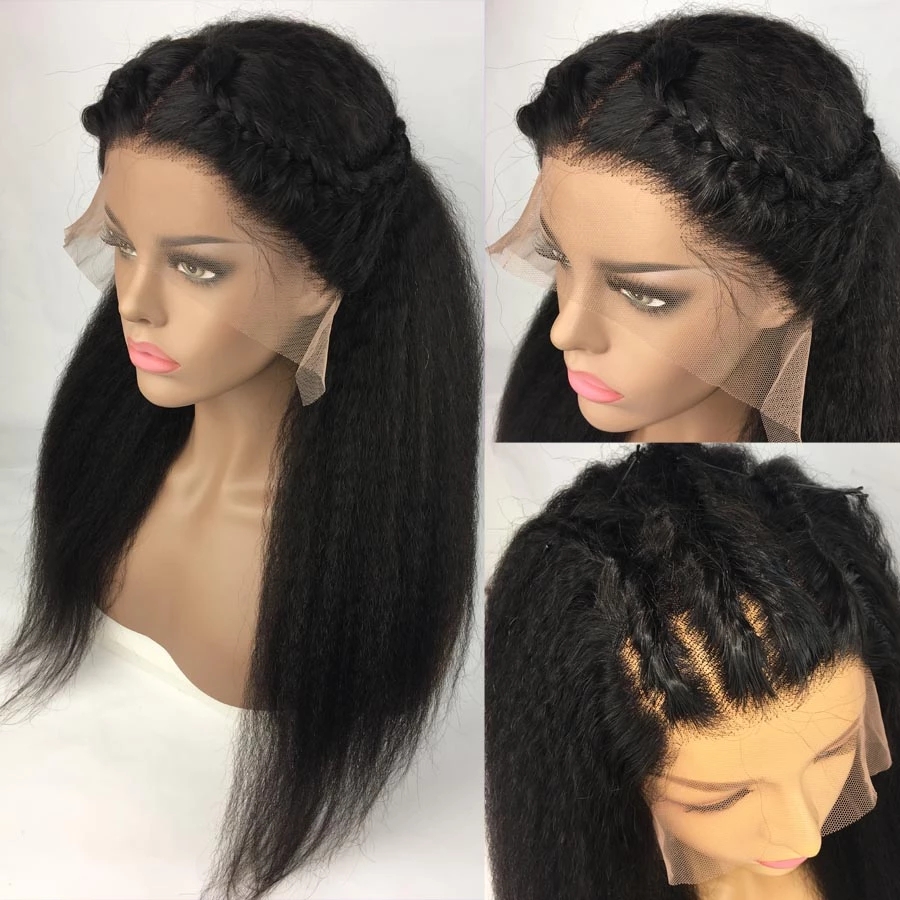 Kinky Straight Lace Front Human Hair Wigs hd Transparent Lace Frontal Wigs Pre Plucked 130% Density Yaki Straight brazilian hair Wig