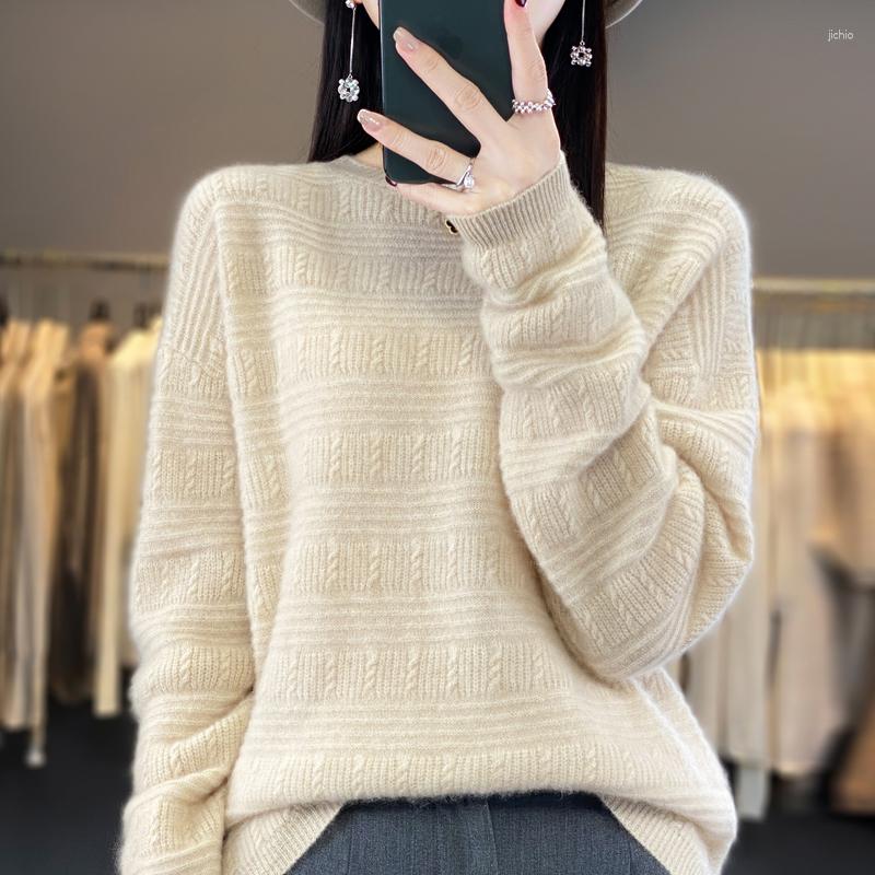 Womens Sweaters Autumn/Winter Wool Thickened Knitted Top Horizontal Twisted Flower Pullover Round Neck Solid Sweater