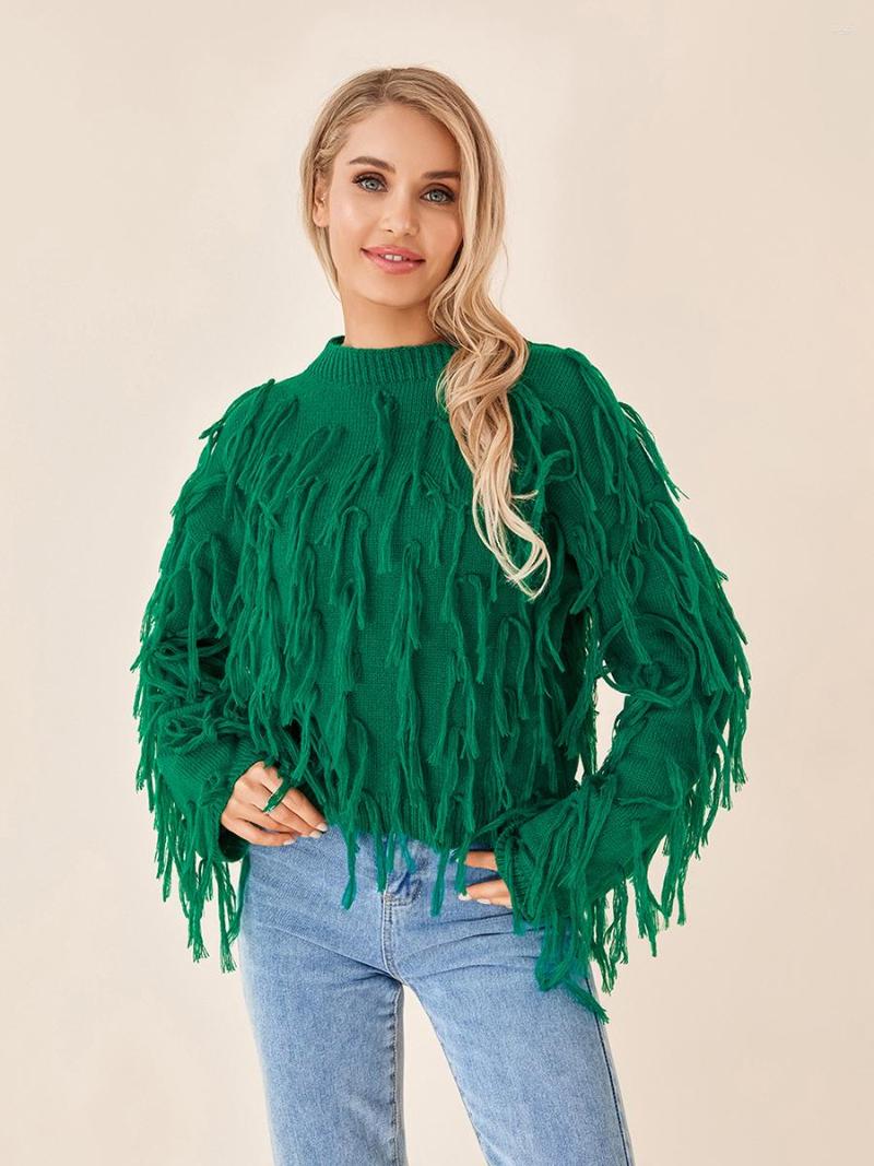 Womens Sweaters Women Knit Sweater Long Sleeve Crew Neck Tasseled Pullover Tops Autumn Winter Thicken Fashion Elegant Streetwear Y2k