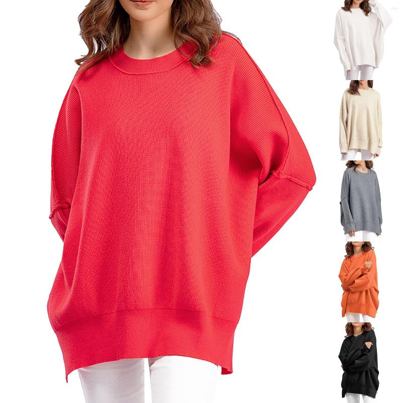 Womens Sweaters Fashion Crew Neck Sweater Solid Color Oversized Pullover For Women Ladies Work