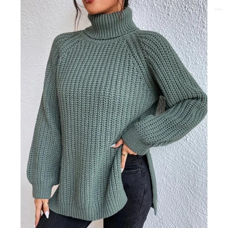 Womens Sweaters Women Winter Turtleneck Loose Sweater Elegant Long Sleeve Side Split Pullover Vintage Harajuku Chic Oversized Knit Tops