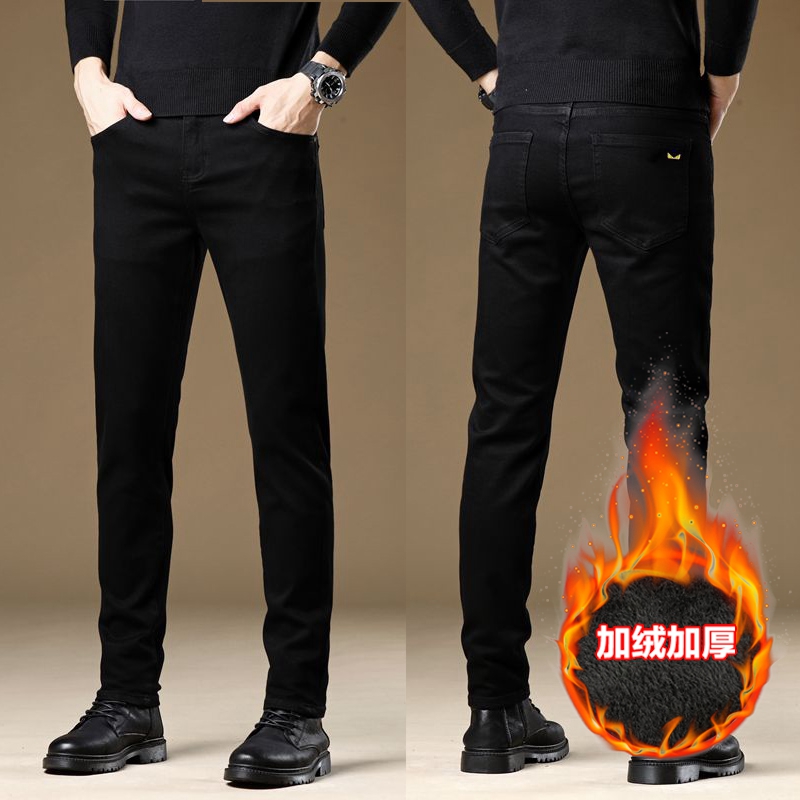 New JEANS Pants pant Men's trousers Stretch FLEECE thickening winter DDicon Embroidered close-fitting jeans cotton slacks washed straight busines
