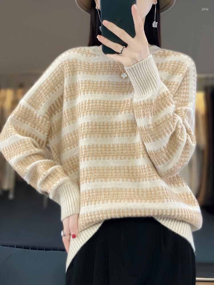 Womens Sweaters Cashmere Wool Sweater 2024 Autumn/Winter Round Neck Pullover Korean Fashion Loose Top Soft Comfortable