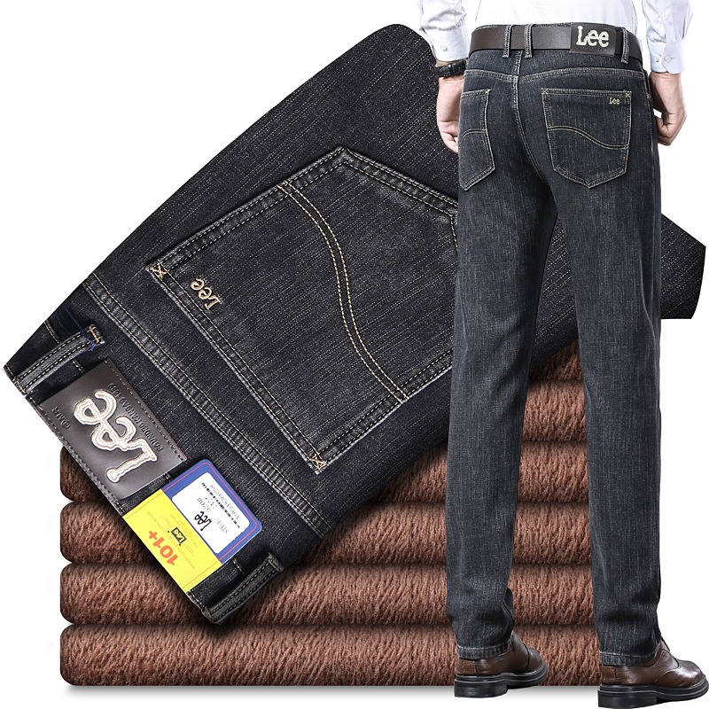 New JEANS Pants pant Men's trousers Stretch FLEECE thickening winter DDicon Embroidered close-fitting jeans cotton slacks washed straight busines