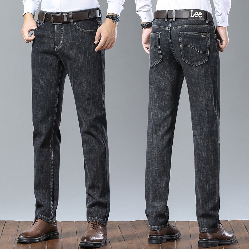 New JEANS Pants pant Men's trousers Stretch FLEECE thickening winter DDicon Embroidered close-fitting jeans cotton slacks washed straight busines