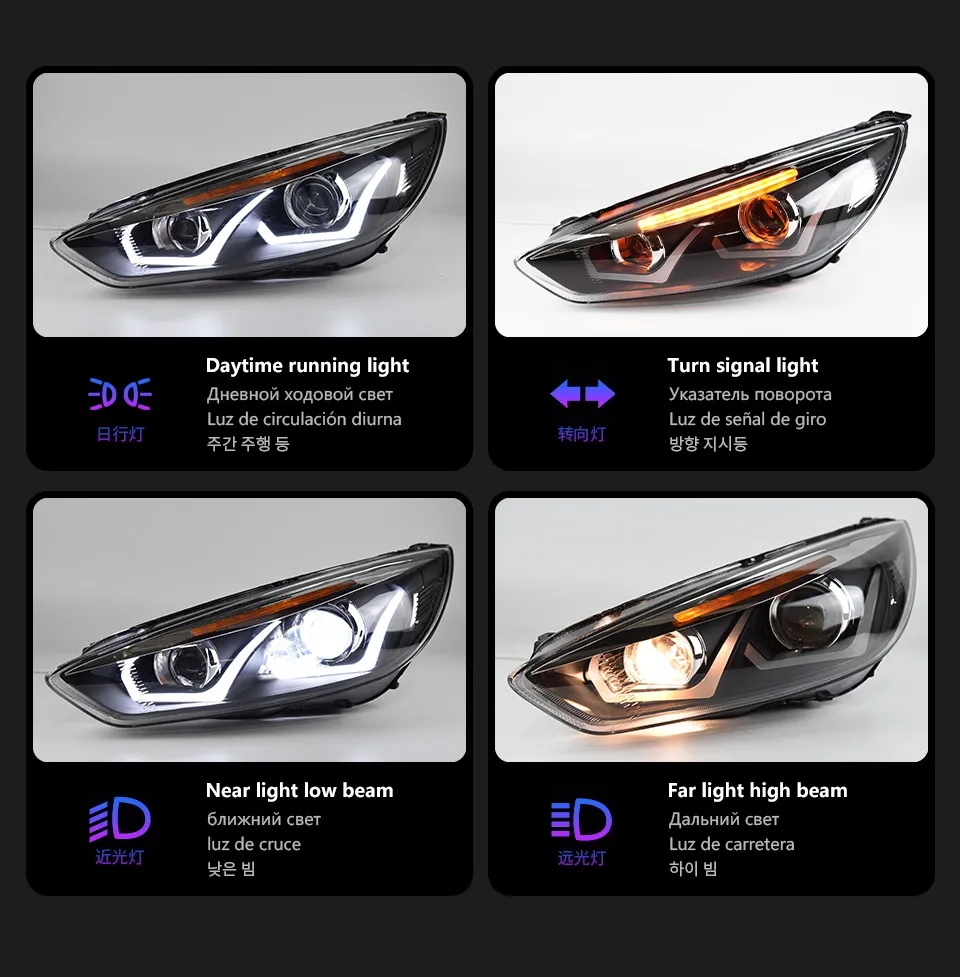 Auto Headlights Modified For Ford Focus 20 15-20 18 Angel Eye Styling LED Daytime Lights Dual Projector DRL Car Accesorios