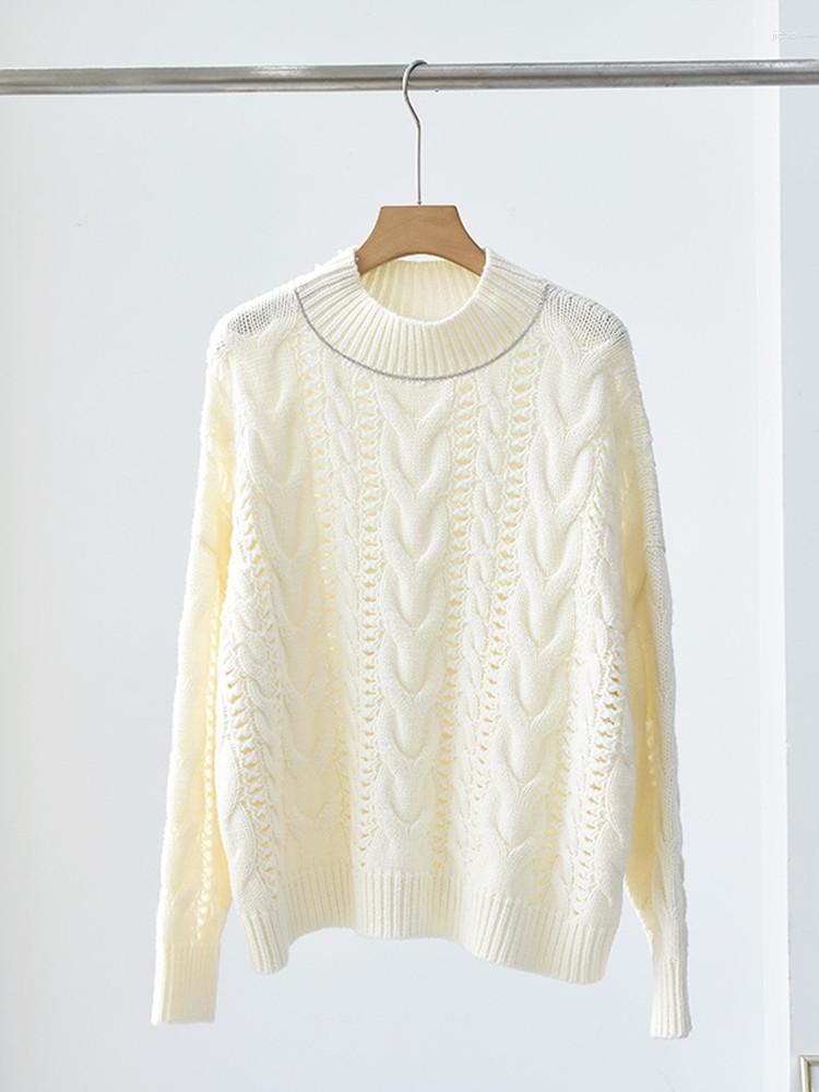 Womens Sweaters Women Sweater Hollow Out Twisted Temperament Long Sleeve O-neck Solid Beading Pullover Jumper Wool Casual Spring 2023