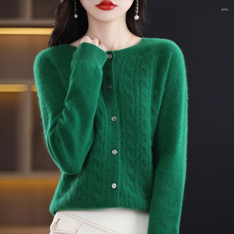 Womens Sweaters Spring Female O-Neck Cashmere Merino Wool Sweater Women Knitted Cardigan Twisted Knitwear Loose Tops