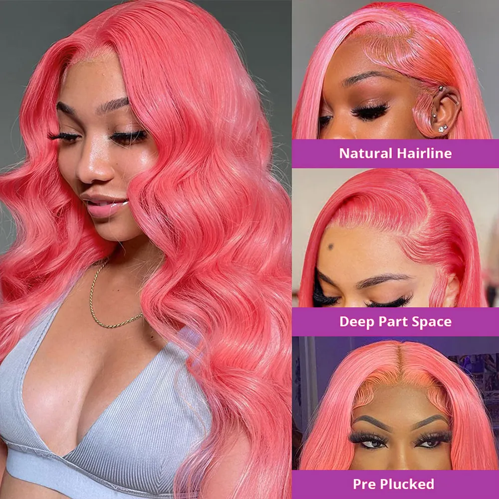 Pink Lace Front Wig Human Hair 13x4 Hd Lace Frontal Wig Brazilian 613 Colored Body Wave Wear and Go Glueless Wig for Women Cosplay