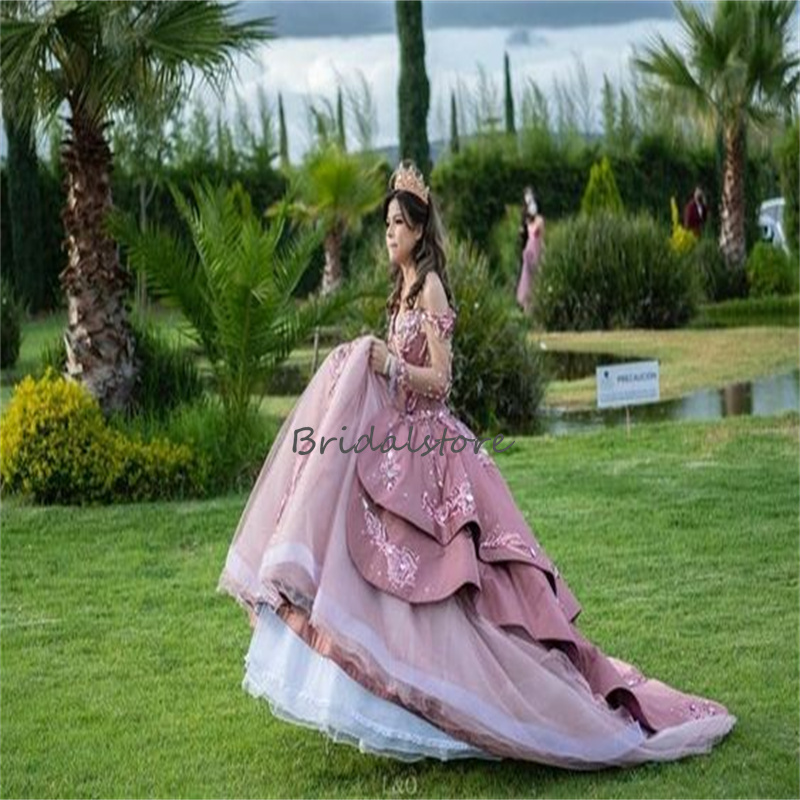 Luxury Pink Vestidos De 15 Quinceanera Dress 2024 Princess Sequin Ball Gown Sweet 15 Birthday Dress Glitter Xv Charro Prom Gowns Vestidos 16 Debutante