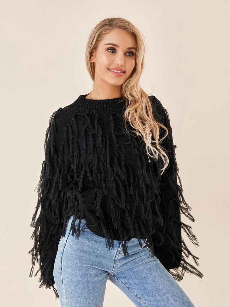 Womens Sweaters Women Knit Sweater Long Sleeve Crew Neck Tasseled Pullover Tops Autumn Winter Thicken Fashion Elegant Streetwear Y2k