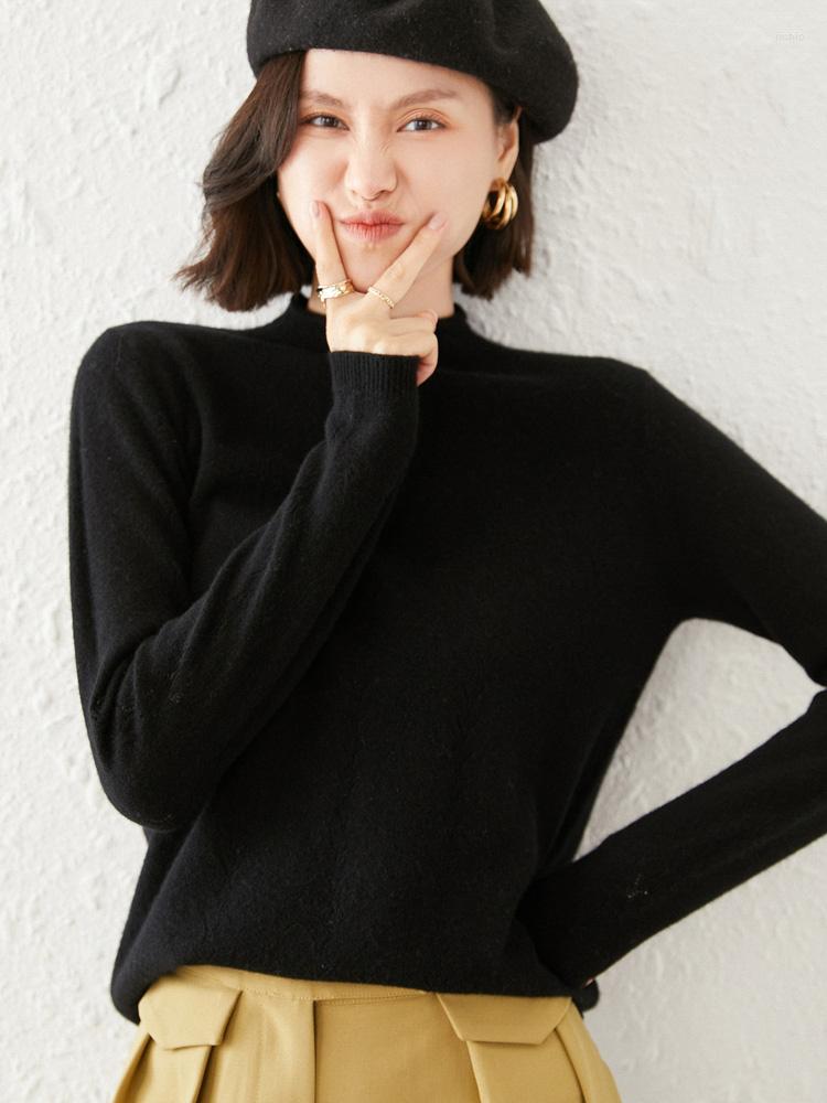 Womens Sweaters Autumn And Winter Style Wool Sweater Half Turtleneck Curled Hollow Iong-Sleeved Pullover Top Ioose