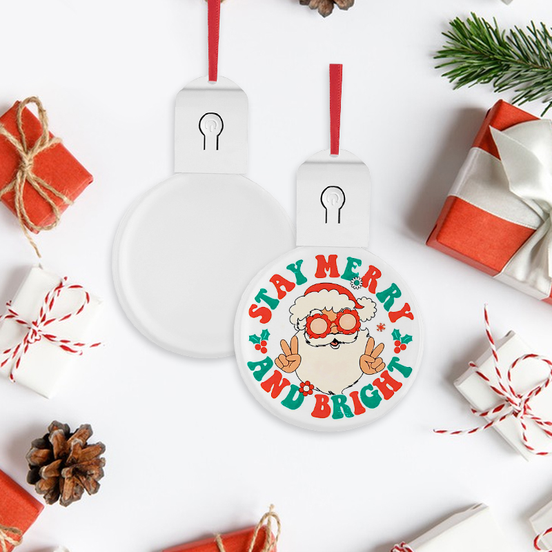 Sublimation LED Light Acrylic Christmas Ornaments With 7 Color Night Light Lamp Hanging Xmas Tree Pendant Christmas Decoration With Red Rope