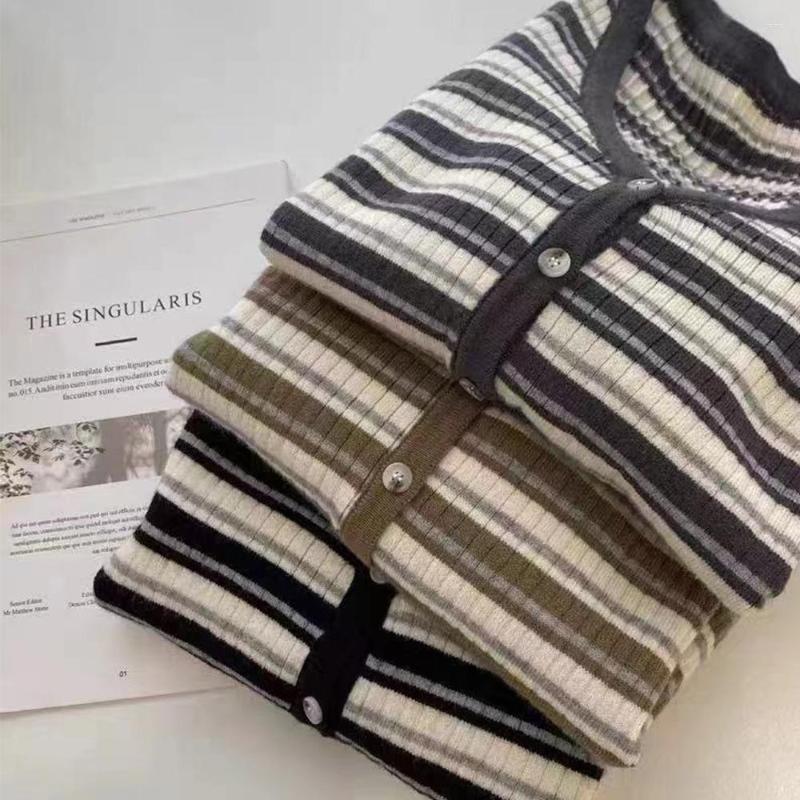 Womens Sweaters Sweater Manufacturer Genuine Korean Style Retro Fashionable Simple Casual All-Match Long Sleeve Collar Striped