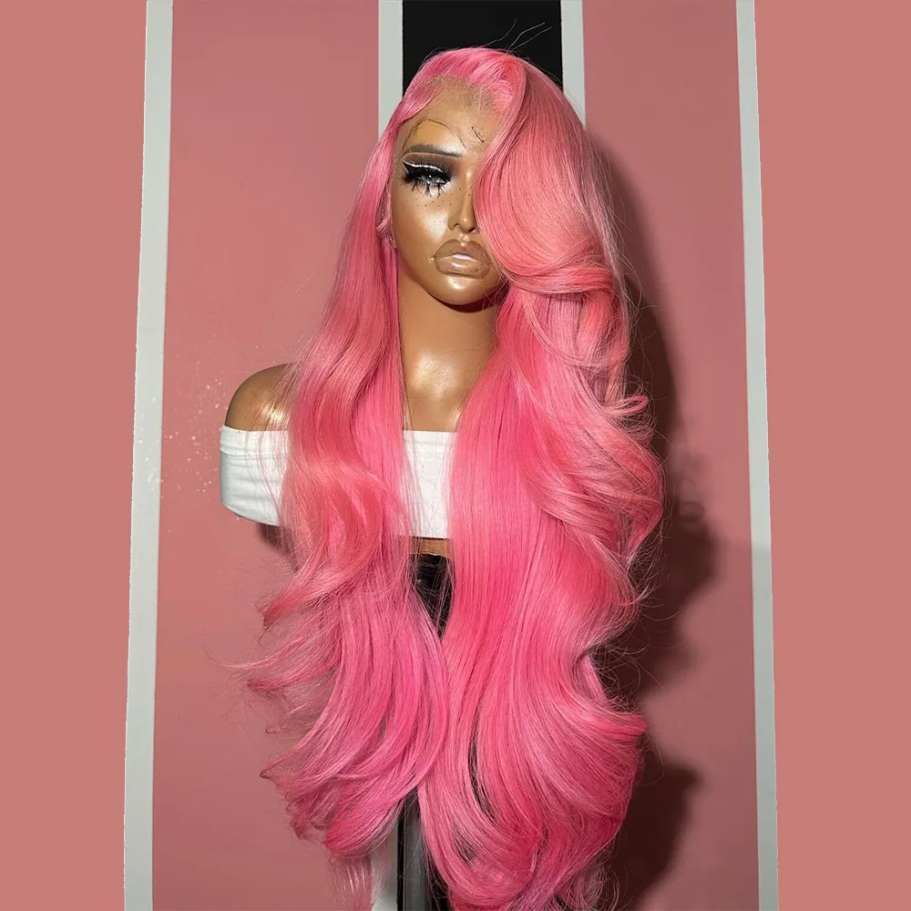 Pink Lace Front Wig Human Hair 13x4 Hd Lace Frontal Wig Brazilian 613 Colored Body Wave Wear and Go Glueless Wig for Women Cosplay