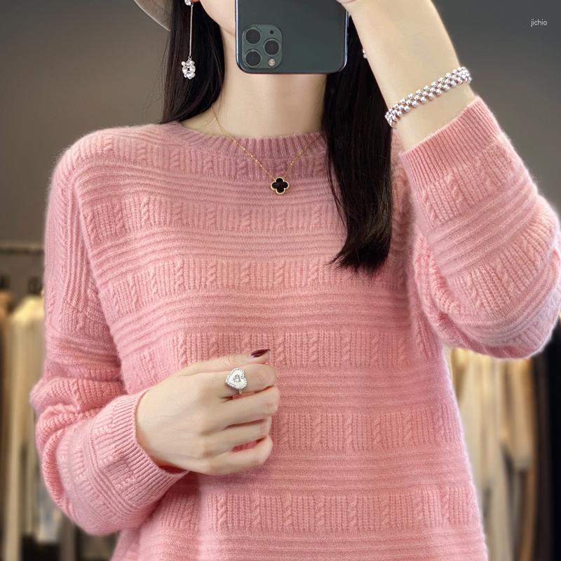 Womens Sweaters Autumn/Winter Wool Thickened Knitted Top Horizontal Twisted Flower Pullover Round Neck Solid Sweater