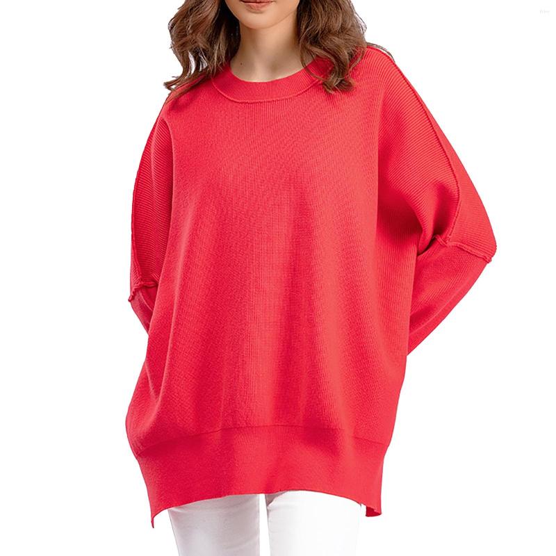 Womens Sweaters Fashion Crew Neck Sweater Solid Color Oversized Pullover For Women Ladies Work