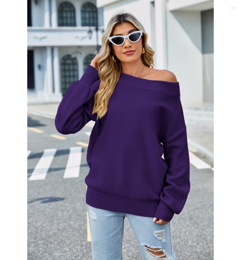 Womens Sweaters Fall/winter 2024 European And American One-shoulder Solid Color Sweater Loose Oversized Women
