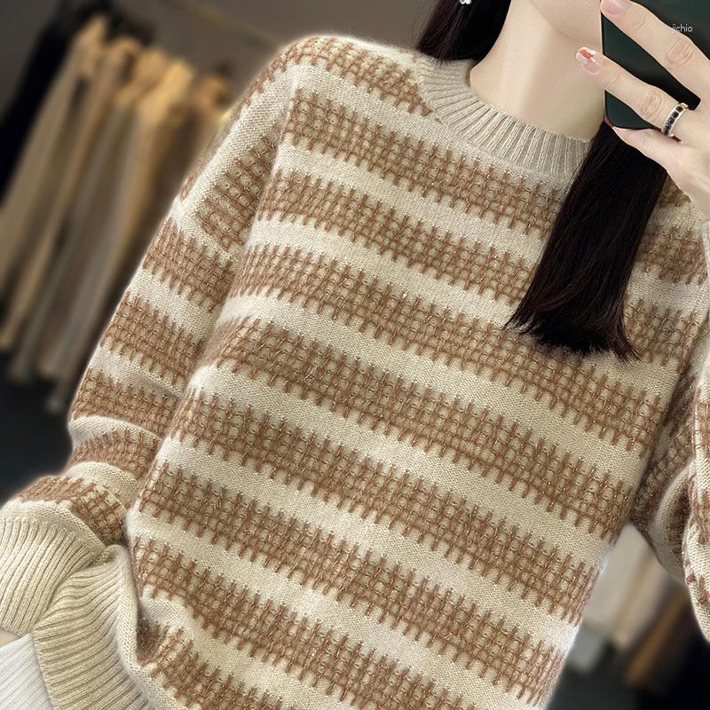 Womens Sweaters Cashmere Wool Sweater 2024 Autumn/Winter Round Neck Pullover Korean Fashion Loose Top Soft Comfortable