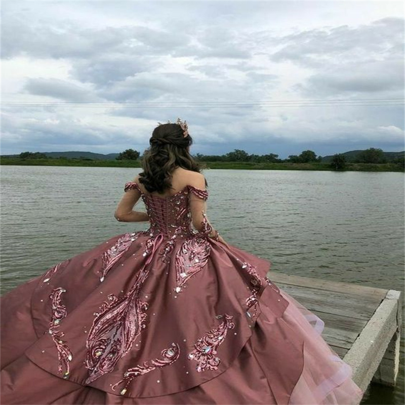 Luxury Pink Vestidos De 15 Quinceanera Dress 2024 Princess Sequin Ball Gown Sweet 15 Birthday Dress Glitter Xv Charro Prom Gowns Vestidos 16 Debutante