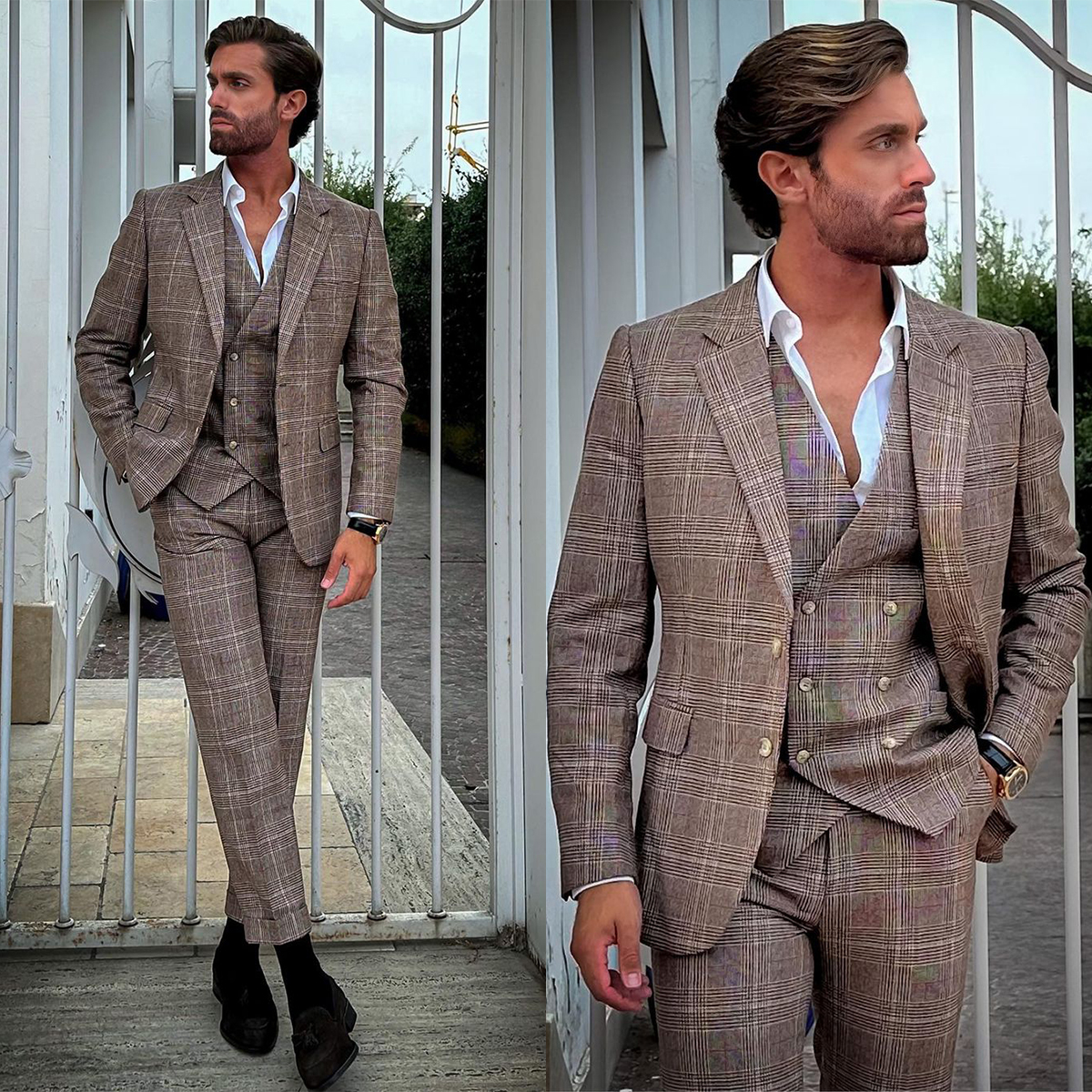 Plaid Mens Suits Notched Lapel Groom Wedding Tuxedos Business Male Prom Blazers 3 Pieces Sets Bridegroom Costume Homme