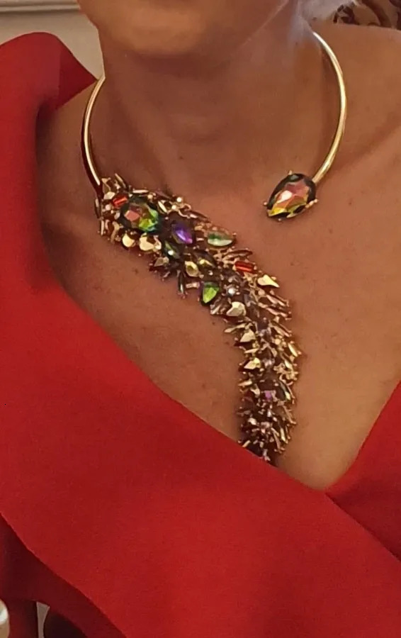 Chokers ZA Vintage Baroque Statement Open Choker Necklace Women Layered Crystal Rhinestone Tassel Large Collar Necklace Jewelry 231007