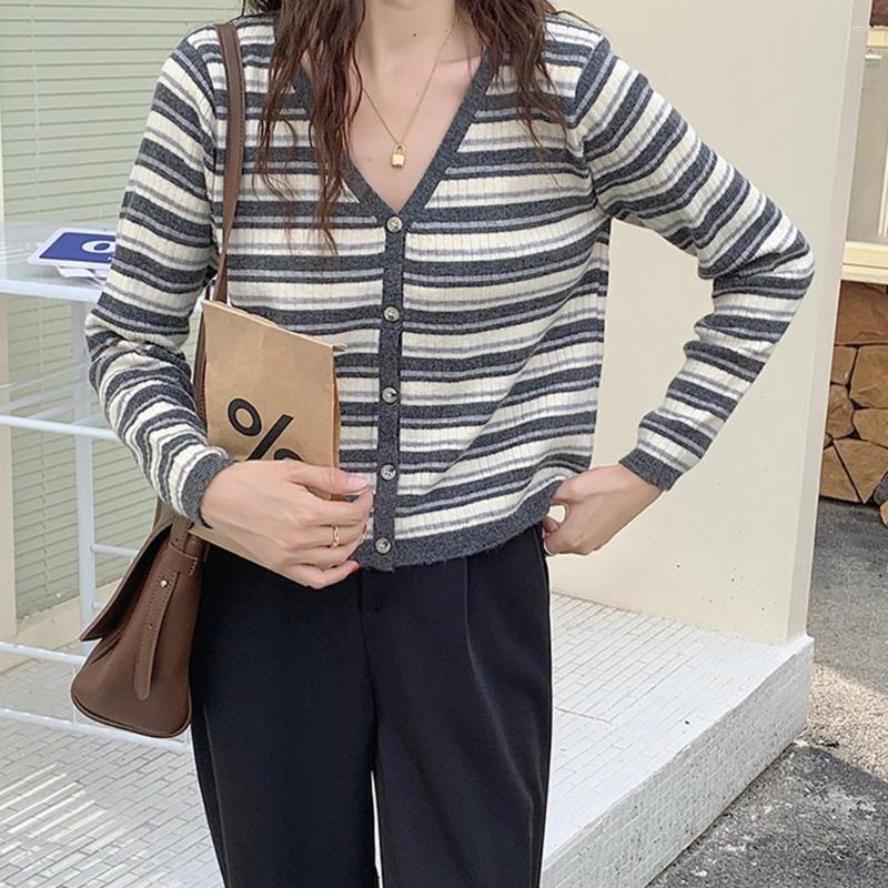 Womens Sweaters Sweater Manufacturer Genuine Korean Style Retro Fashionable Simple Casual All-Match Long Sleeve Collar Striped