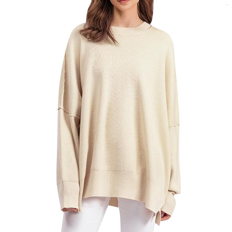 Womens Sweaters Fashion Crew Neck Sweater Solid Color Oversized Pullover For Women Ladies Work