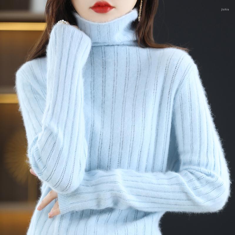 Womens Sweaters Mink Cashmere Pullover Autumn/Winter High Neck Sweater Casual Solid Hollow Knitwear Thickened Loose Top Overside Blouse