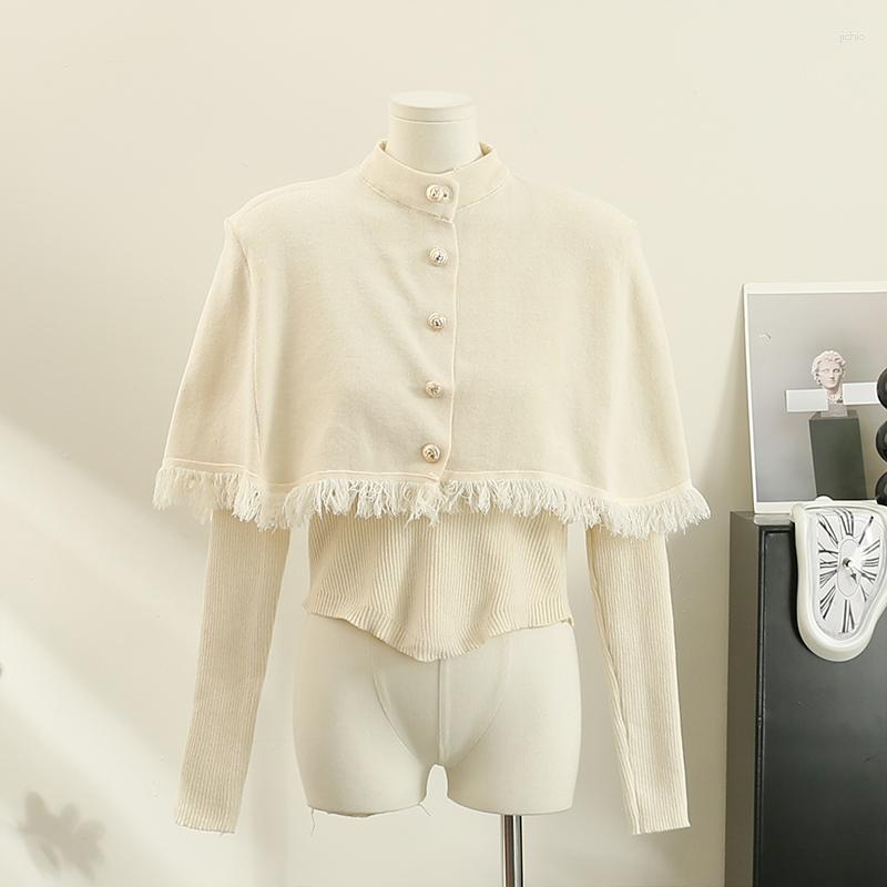 Womens Sweaters Pullover Cape Two Piece Set V-Neck Knit Sweater Short Loose Tassel Shawl 2023 Autumn And Winter Gentle Elegant